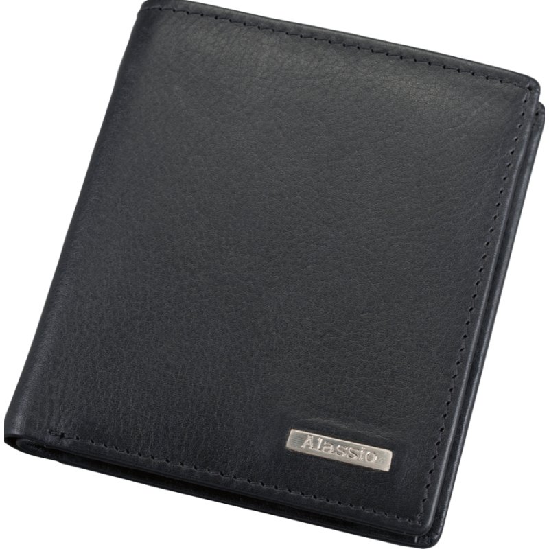 Alassio mini portemonnee leer, staand formaat, zwart, 90×100 mm